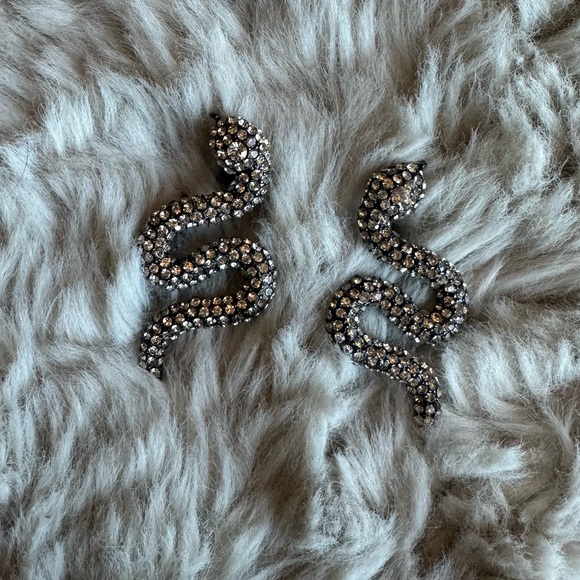 NEW ZARA SNAKE EARRINGS SILVER METAL RHINESTONE CRYSTAL SPARKLE GLITTER Party - Picture 6 of 6